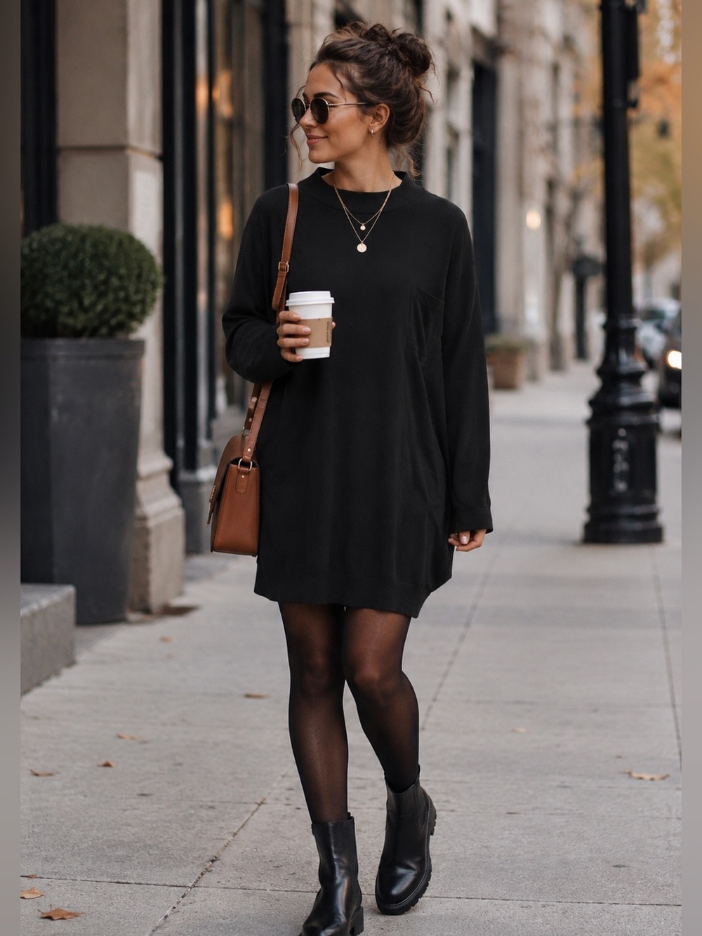 GAP Women's Black Long Sleeve Pockets T-shirt Tunic Dress XL